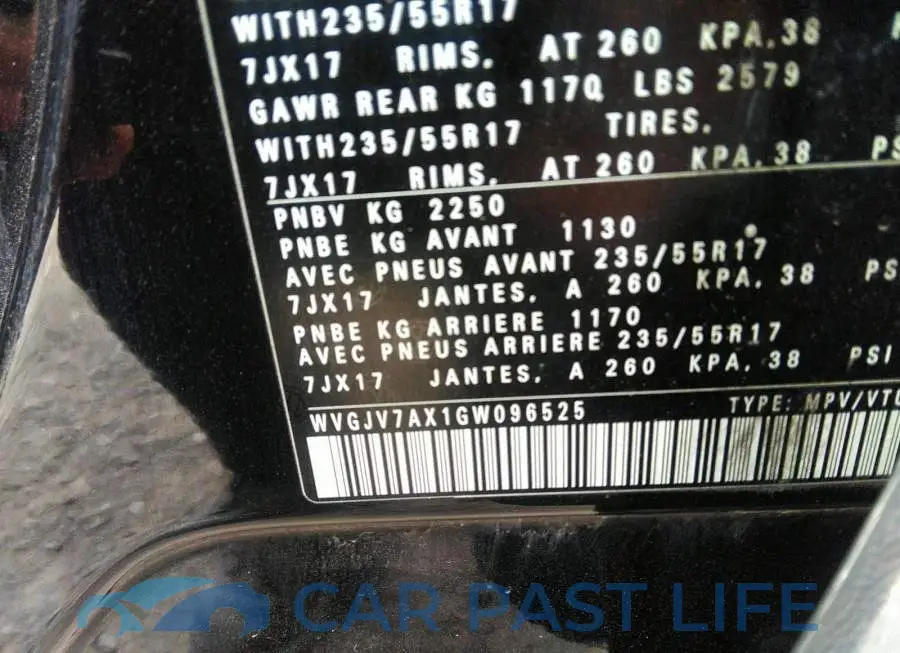 WVGJV7AX1GW096525# 9