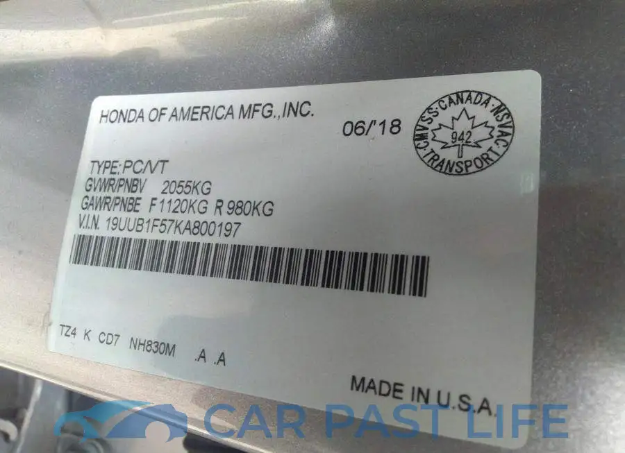 19UUB1F57KA800197# 9