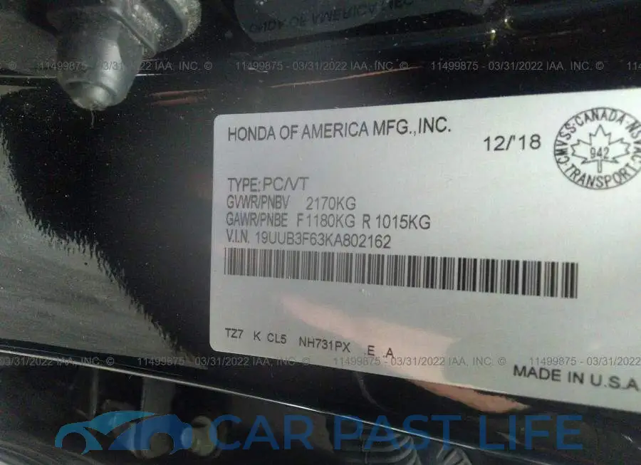 19UUB3F63KA802162# 9