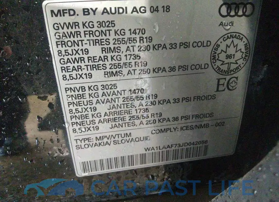 WA1LAAF73JD042056# 9