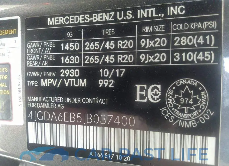 4JGDA6EB5JB037400# 9