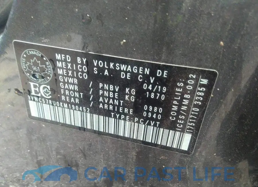 3VWC57BU0KM190452# 9