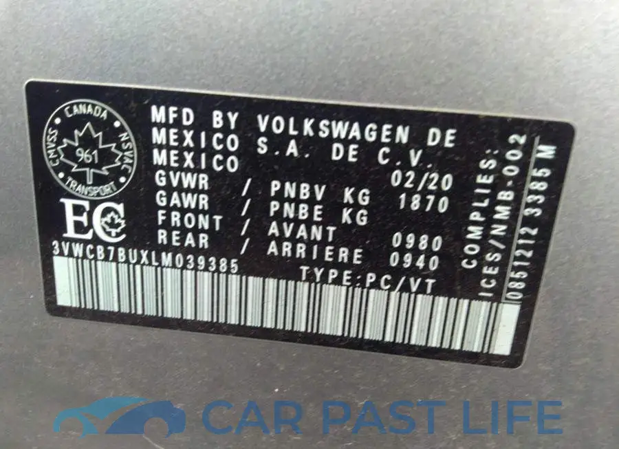 3VWCB7BUXLM039385# 9