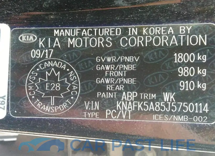 KNAFK5A85J5750114# 9