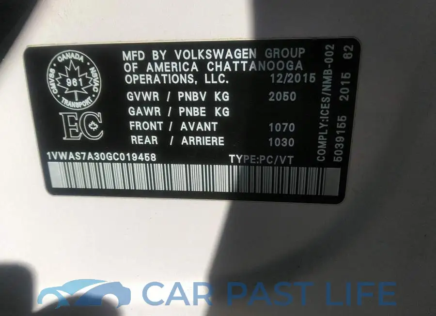 1VWAS7A30GC019458# 9