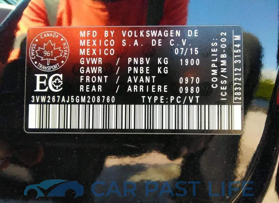 3VW267AJ5GM208760# 9