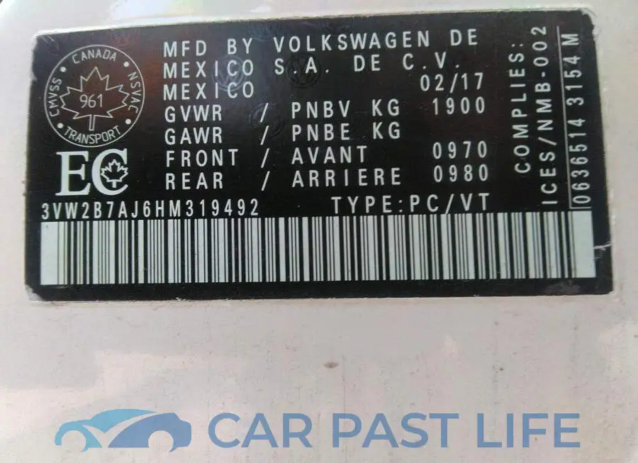 3VW2B7AJ6HM319492# 9
