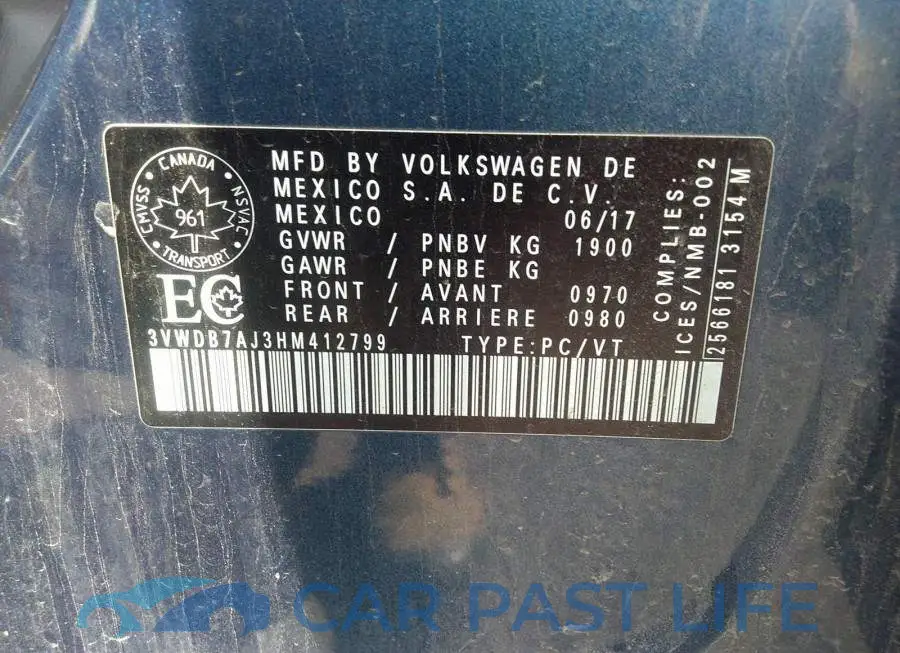 3VWDB7AJ3HM412799# 9