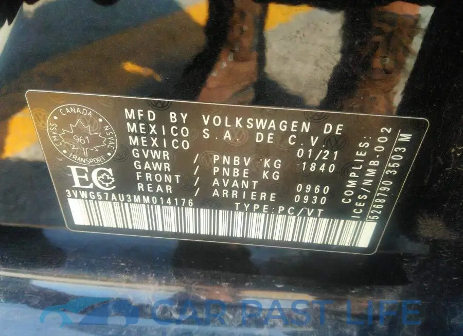 3VWG57AU3MM014176# 9
