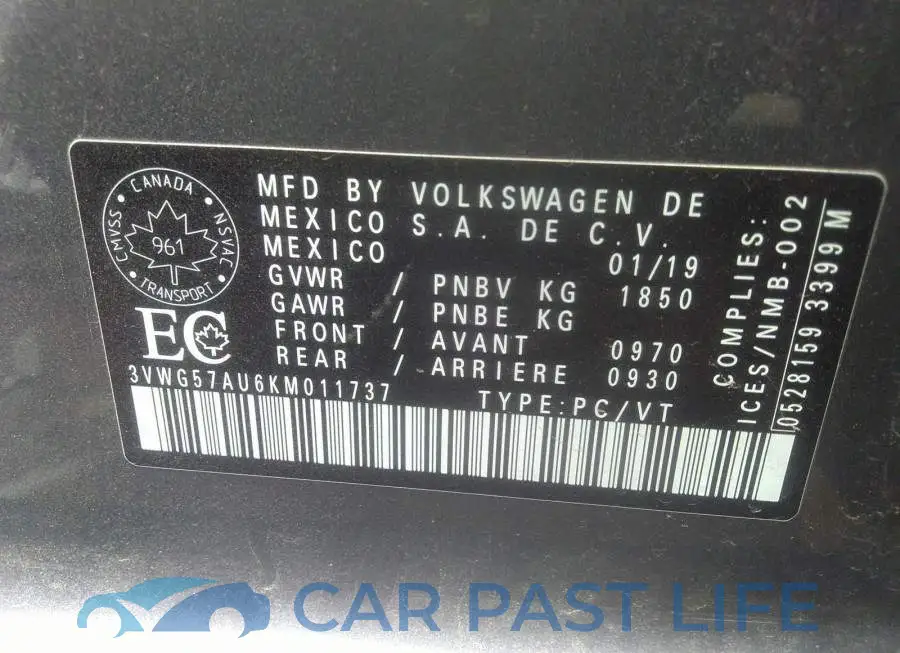 3VWG57AU6KM011737# 9