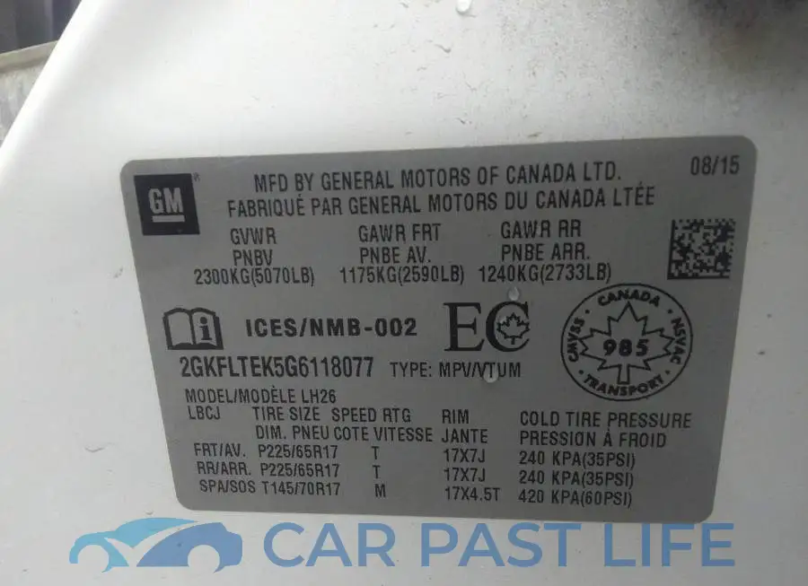 2GKFLTEK5G6118077# 9