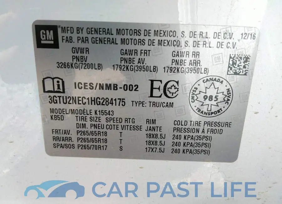 3GTU2NEC1HG284175# 9