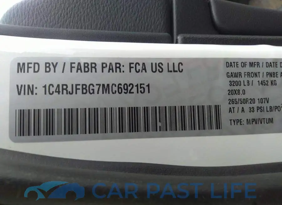 1C4RJFBG7MC692151# 9
