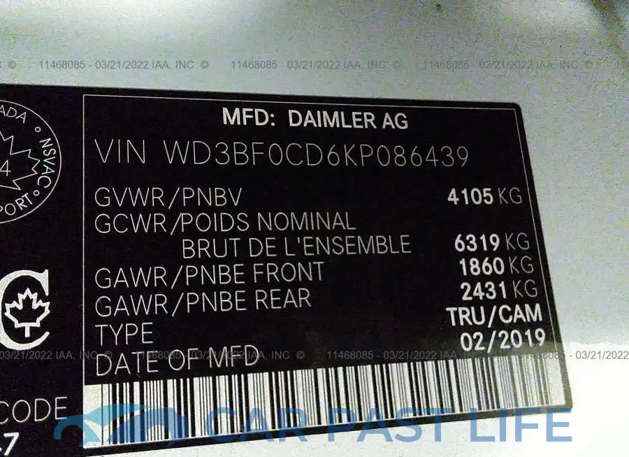 WD3BF0CD6KP086439# 9