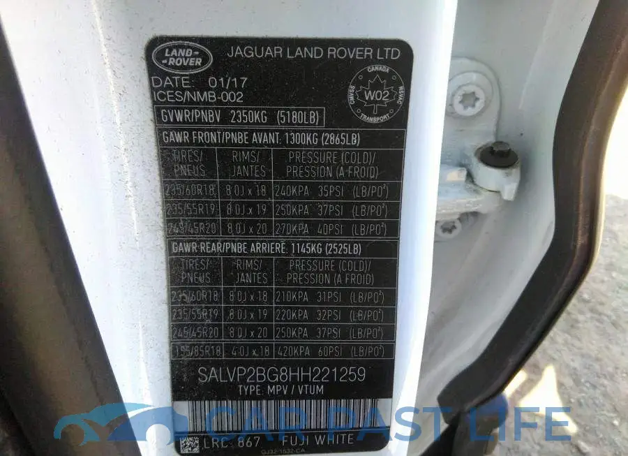 SALVP2BG8HH221259# 9