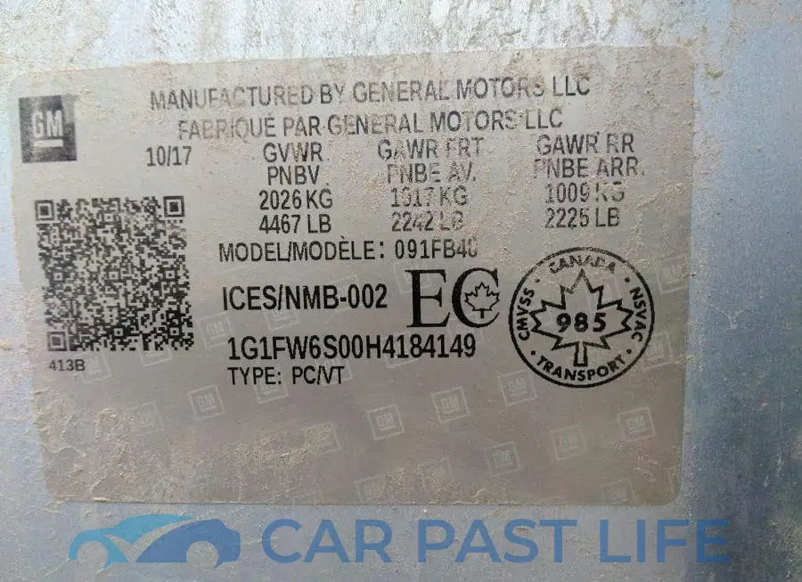 1G1FW6S00H4184149# 9