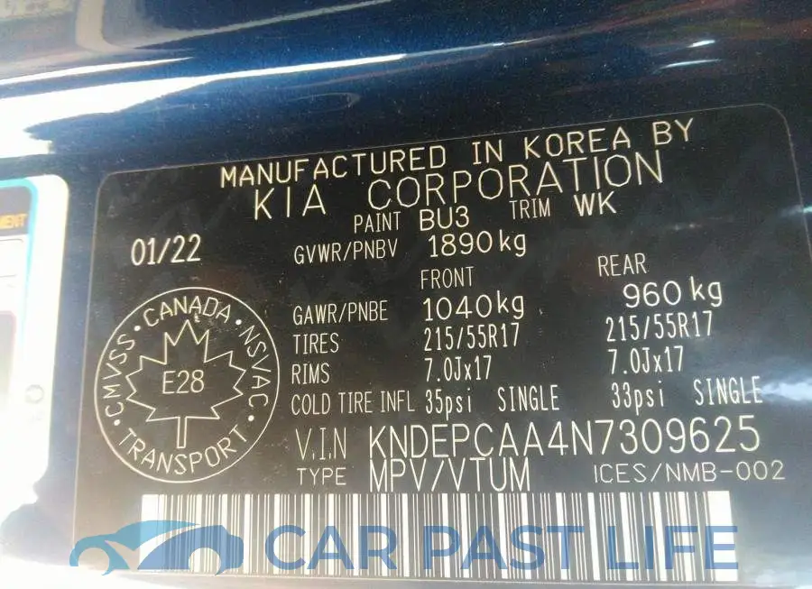 KNDEPCAA4N7309625# 9
