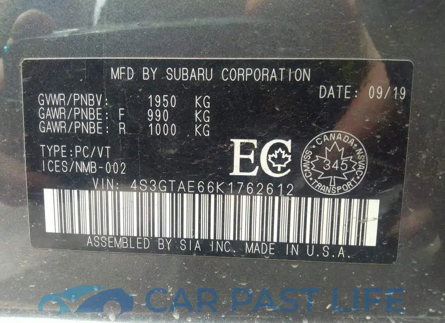 4S3GTAE66K1762612# 9