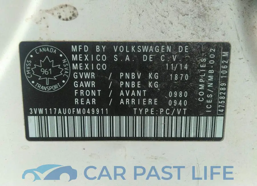 3VW117AU0FM049911# 9
