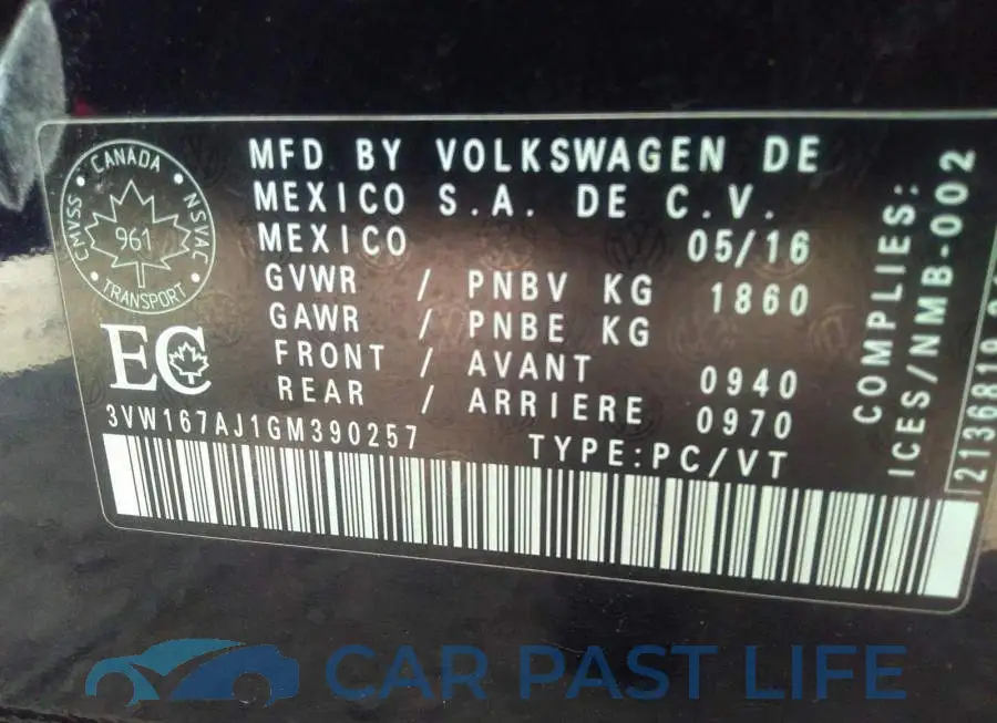 3VW167AJ1GM390257# 9