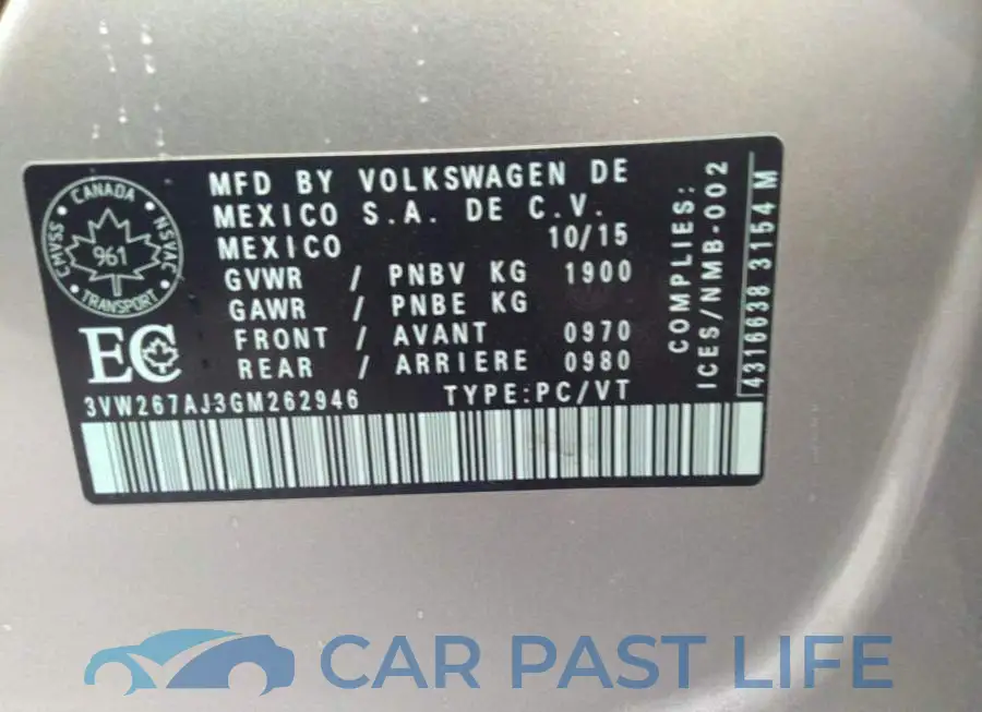 3VW267AJ3GM262946# 9