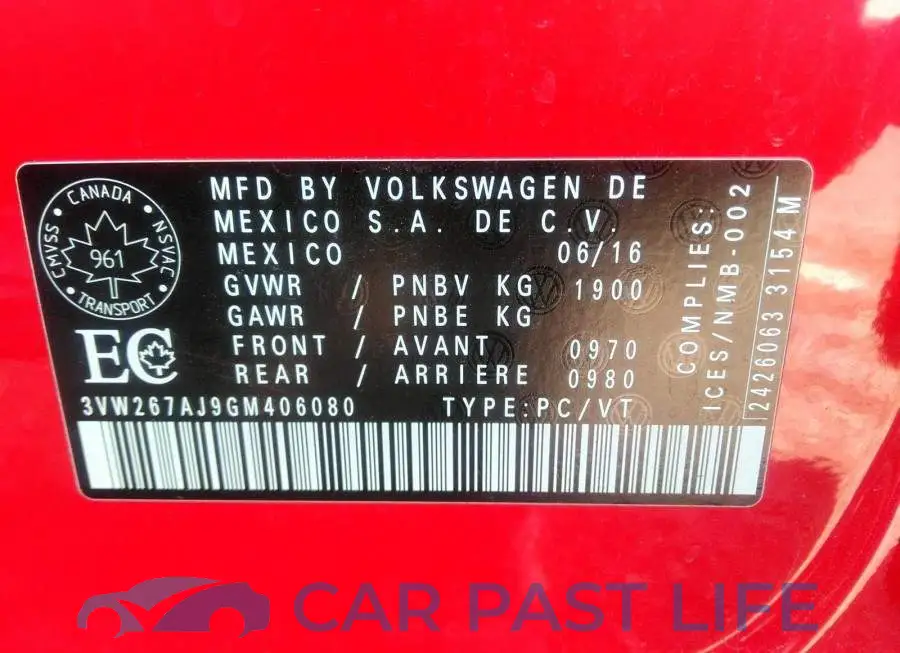 3VW267AJ9GM406080# 9