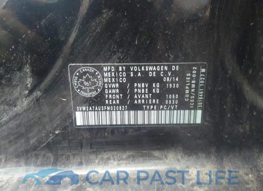 3VW2A7AU3FM020827# 9