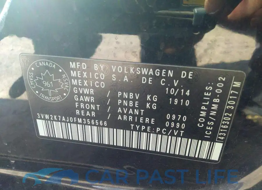 3VW2K7AJ0FM356566# 9