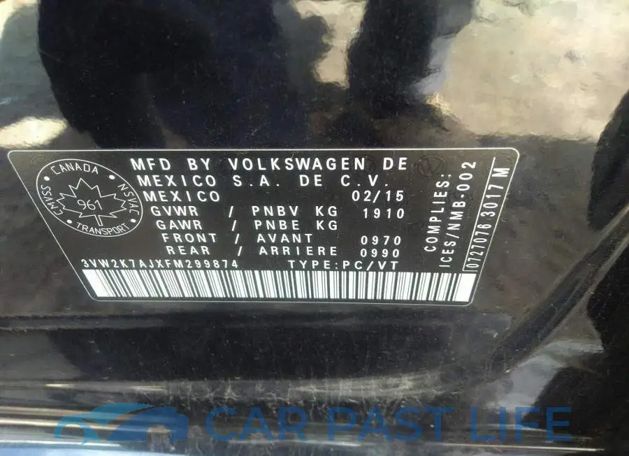 3VW2K7AJXFM299874# 9