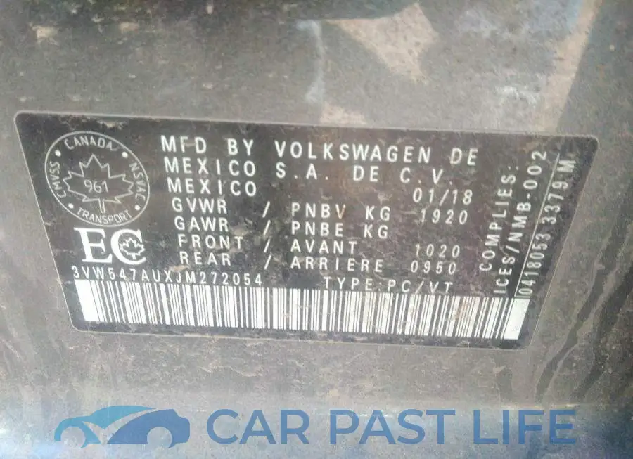 3VW547AUXJM272054# 9