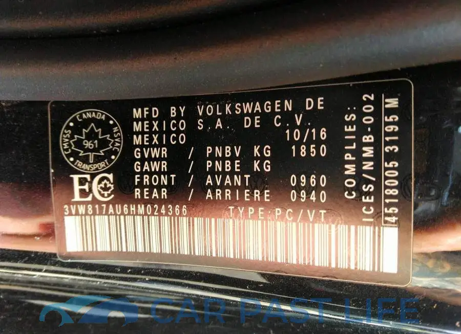 3VW817AU6HM024366# 9