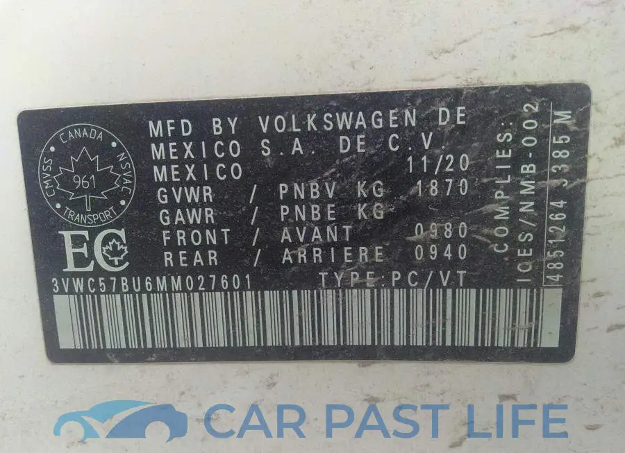 3VWC57BU6MM027601# 9