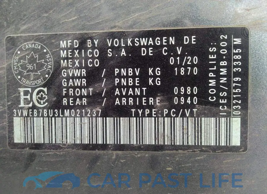 3VWEB7BU3LM021237# 9