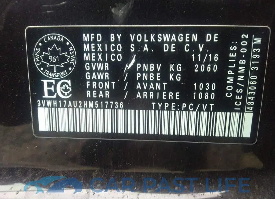 3VWH17AU2HM517736# 9