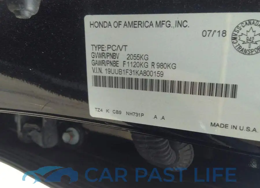 19UUB1F31KA800159# 9