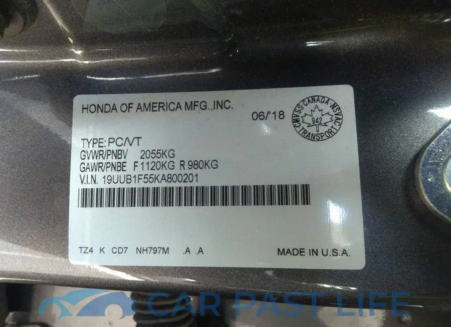 19UUB1F55KA800201# 9