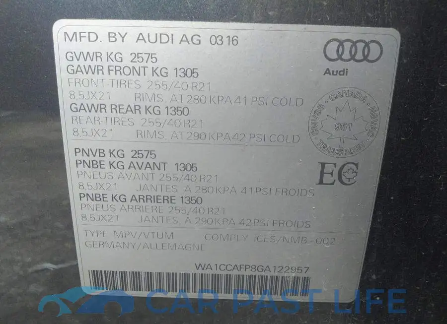 WA1CCAFP8GA122957# 9