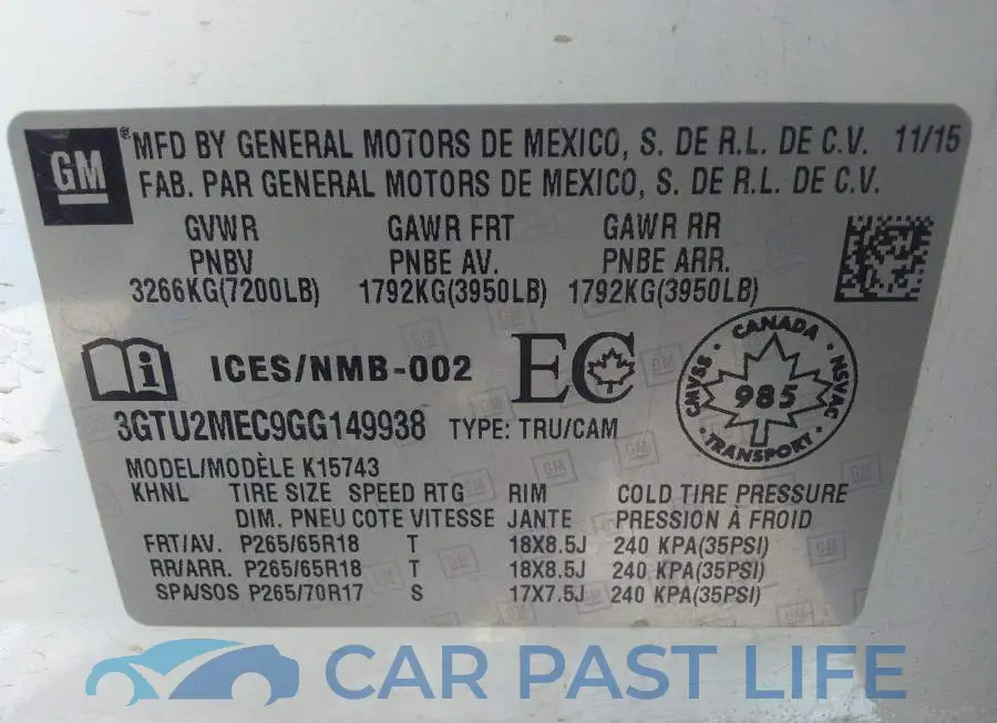 3GTU2MEC9GG149938# 9