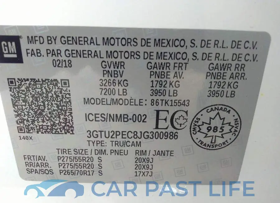 3GTU2PEC8JG300986# 9