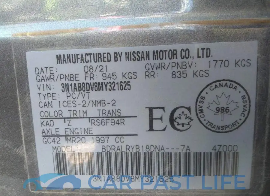 3N1AB8DV8MY321625# 9