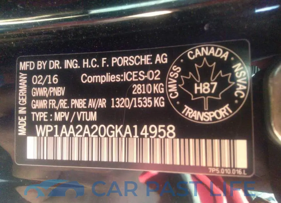 WP1AA2A20GKA14958# 9