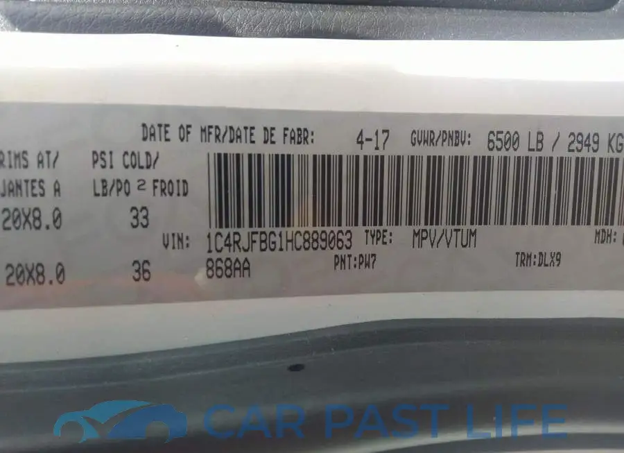 1C4RJFBG1HC889063# 9