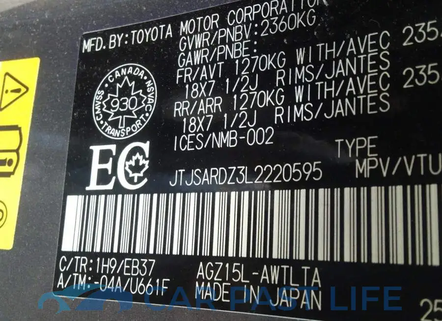 JTJSARDZ3L2220595# 9