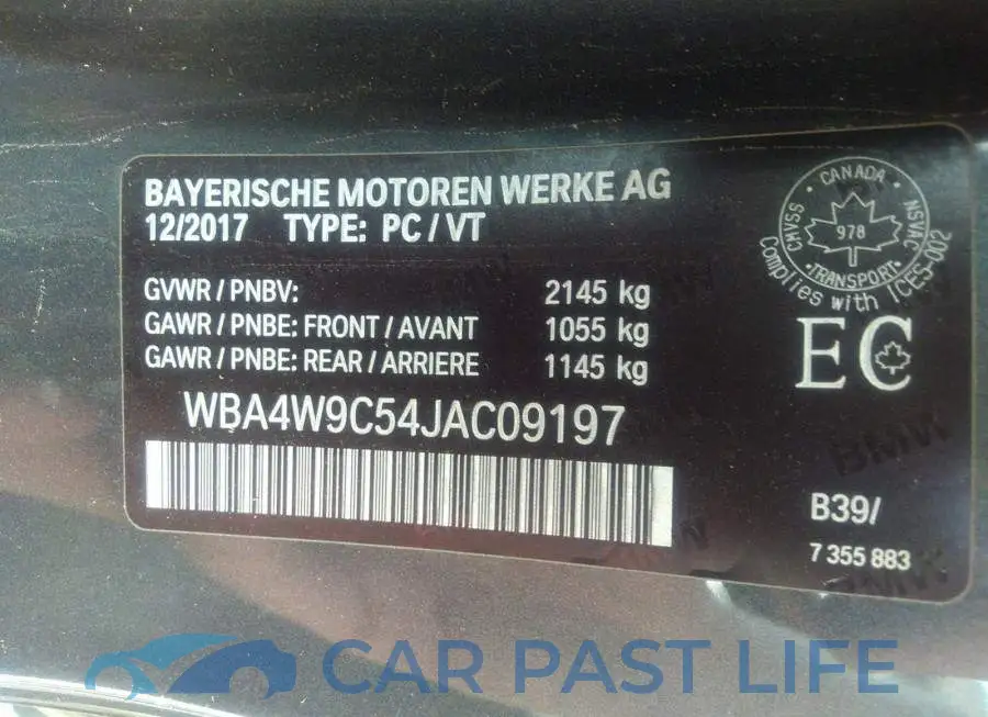 WBA4W9C54JAC09197# 9