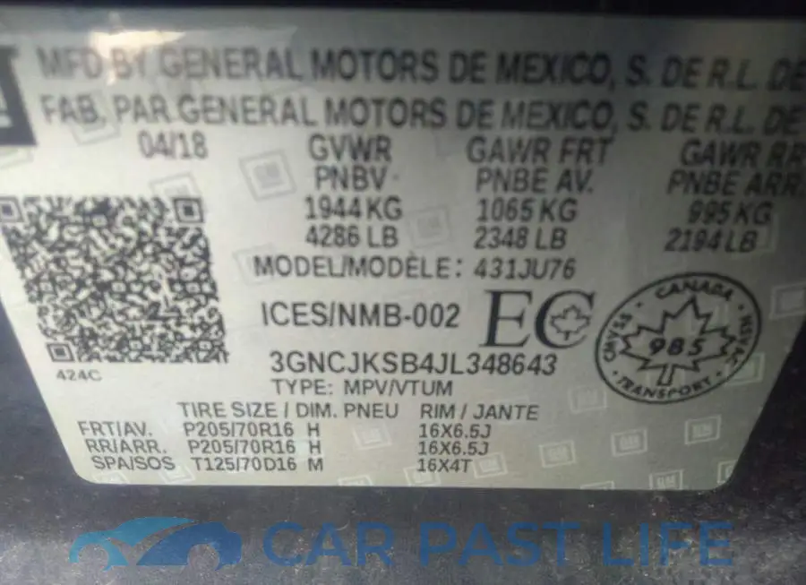 3GNCJKSB4JL348643# 9