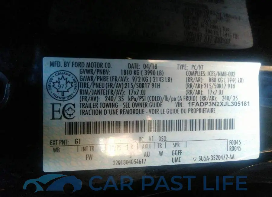 1FADP3N2XJL305181# 9