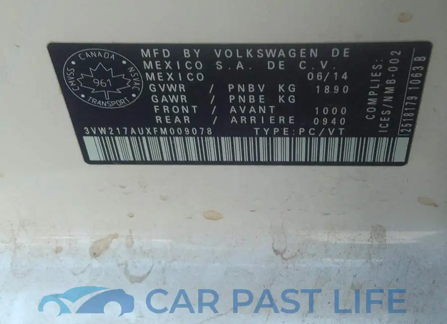 3VW217AUXFM009078# 9