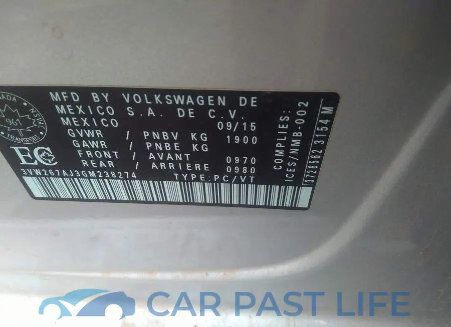 3VW267AJ3GM238274# 9