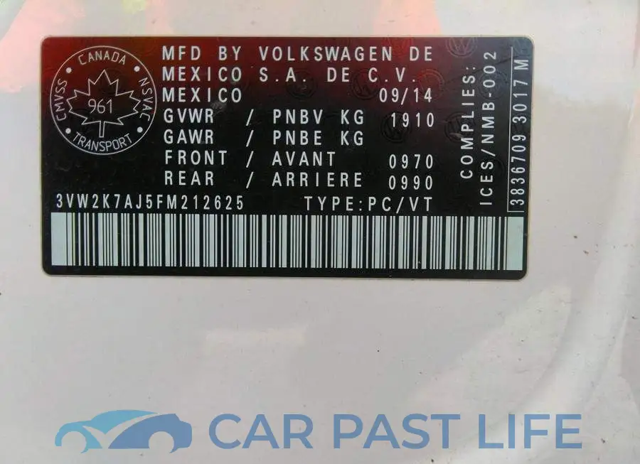 3VW2K7AJ5FM212625# 9