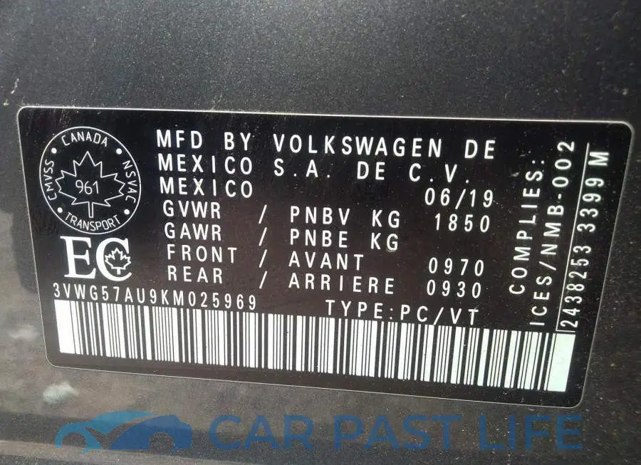 3VWG57AU9KM025969# 9
